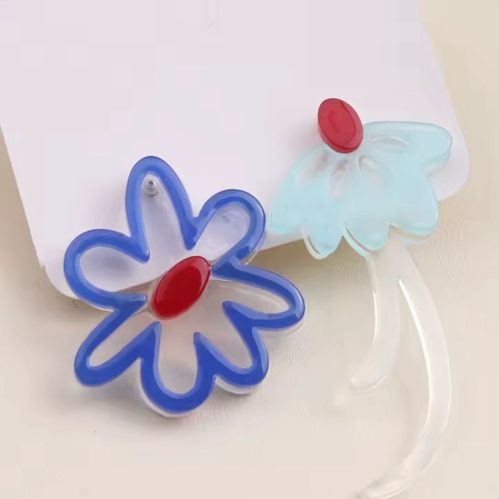 Blue and Red Flower Earrings